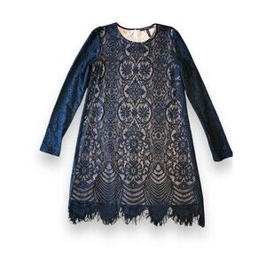 BCBG MaxAzria Marae Dress Women’s Small Black Lace Nude Underlay Lining